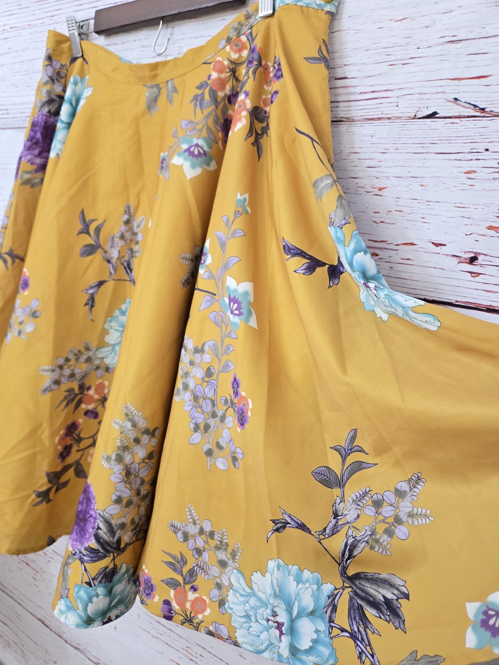 ModCloth Ikebana for All Floral A-Line Skirt Mustard Yellow XL - Picture 3 of 16